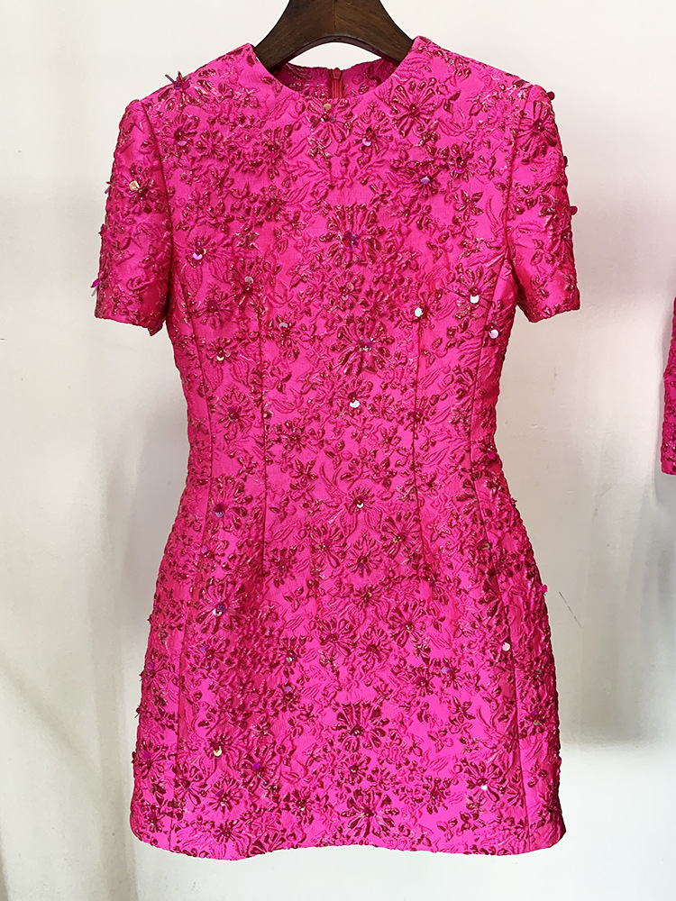 HIGH STREET Nieuwste 2026 Designer Mode Stijlvolle Jurk Dames Jurk met Kraaltjes en Bloemige Jacquard Bies