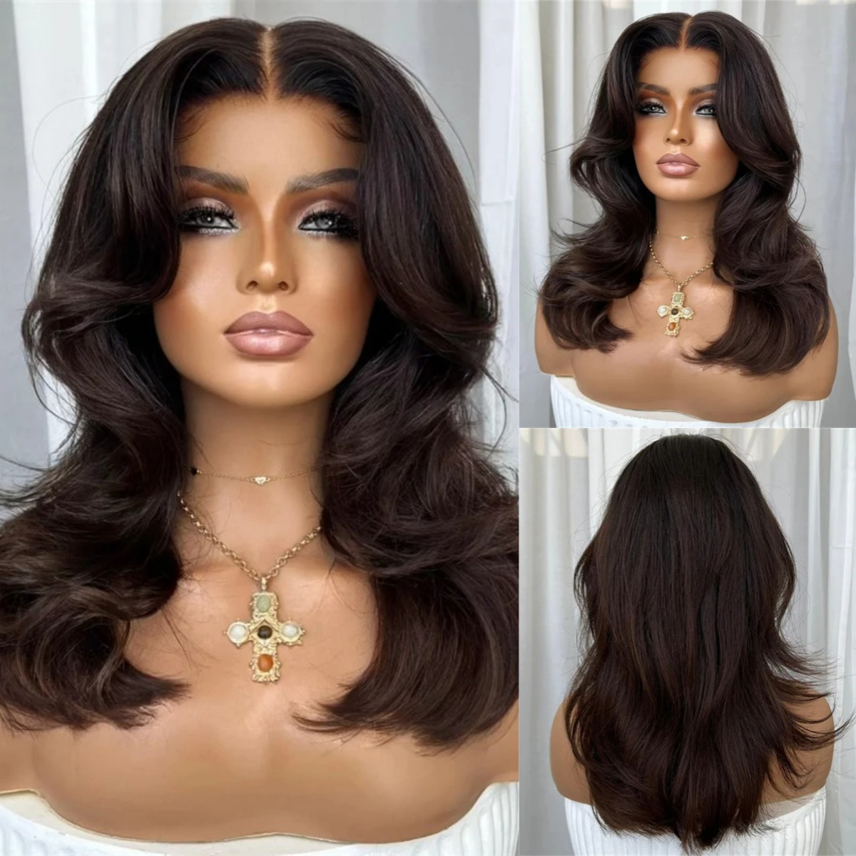 Peluca de encaje Bob marrón oscuro 13x4 HD peluca con malla frontal ondulada sin pegamento pelo sintético resistente al calor Cosplay diario listo para usar