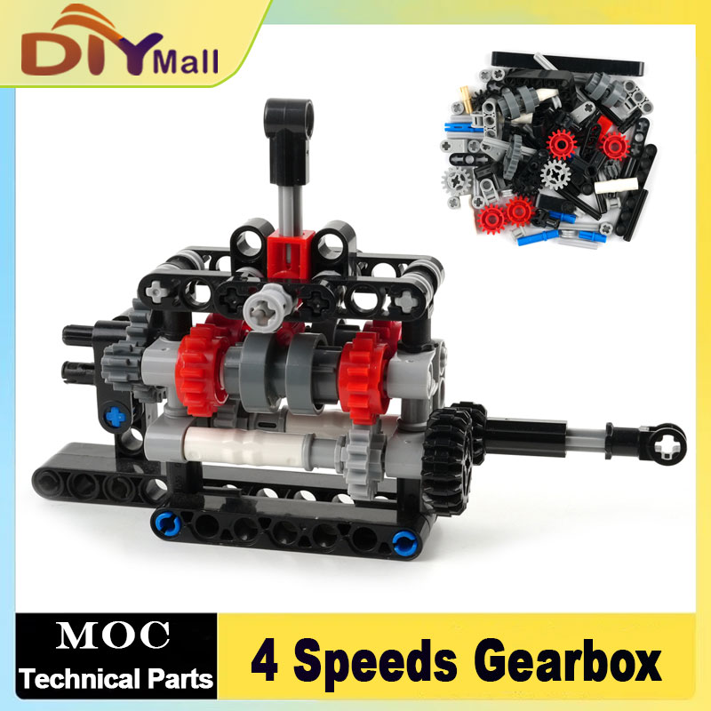 Moc diy 4 velocidades caixa de velocidades blocos de construção modelo técnico m motor transmissão manual haste brinquedo educativo funções energia