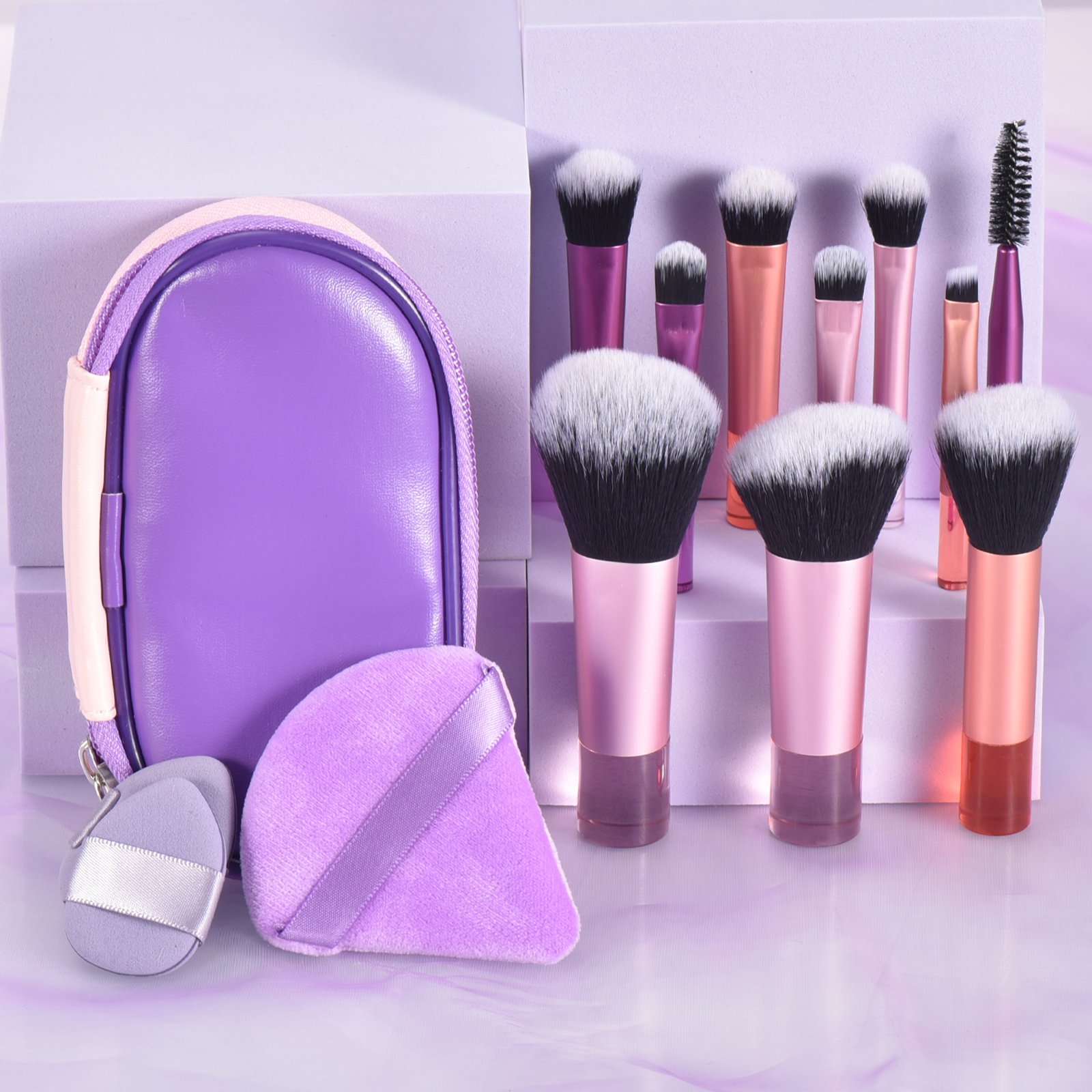 10-farbiger Mini-Make-up-Pinsel für Reisen, tragbares Make-up-Werkzeug, Make-up-Puff – Palm-Pinsel, professionelles Make-up-Werkzeug-Set, Weihnachtsgeschenk