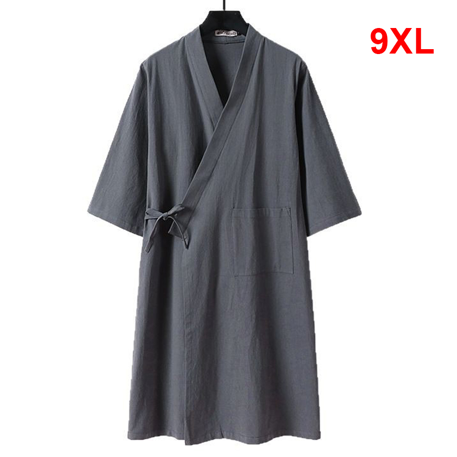 Długi kardigan Kimono Koszula Kurtka Mężczyźni Plus Rozmiar 9XL Lniane koszule Hanfu Daoist Robe Długa koszula Męska Wiosna Jesień Długa kurtka