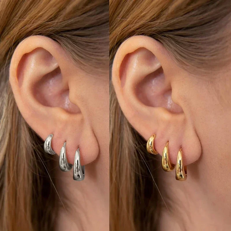 6 unids/set de pendientes de aro Huggie minimalistas de metal de cobre para mujer, pendientes pequeños circulares de Metal simples, joyería Punk Unisex Rock