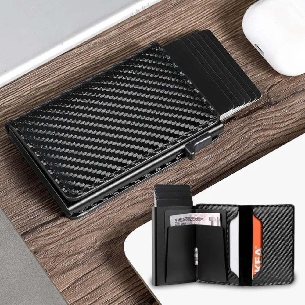 Porta-Cartões de Identidade em Alumínio com Bloqueio RFID, Carteira Pop-Up de Moda para Negócios, Carteira Multifuncional Designer para Homens e Mulheres