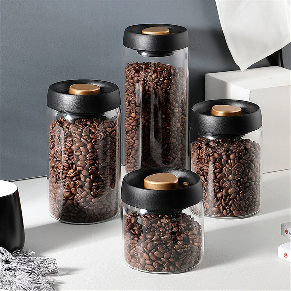 Tanque sellado al vacío para granos de café, tanque de almacenamiento de alimentos de vidrio para el hogar, extracción de aire a prueba de humedad, almacenamiento de té, 1 ud.