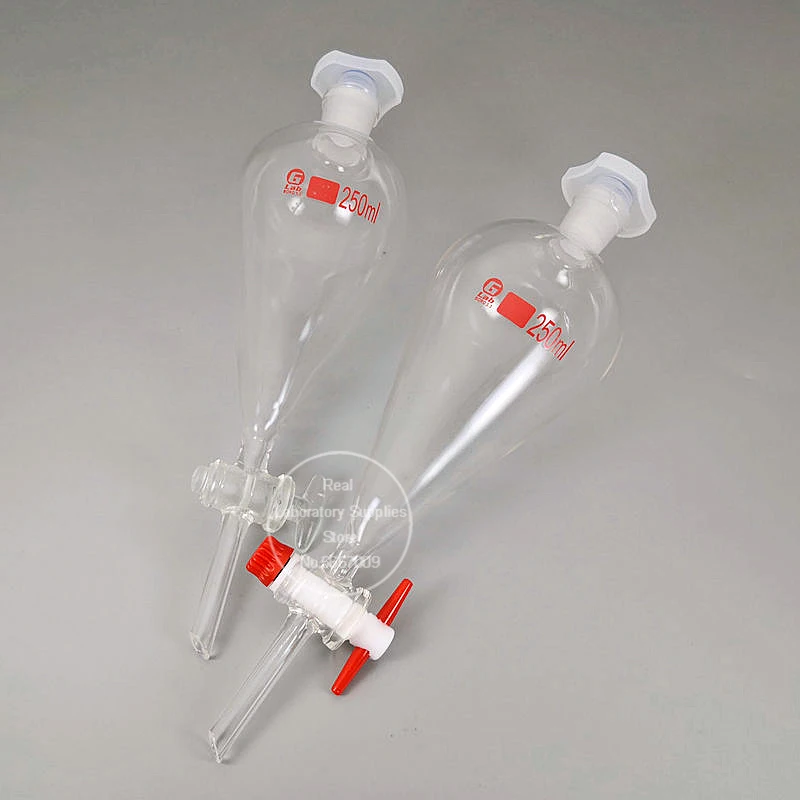 1 szt. 30 ml do 1000 ml w kształcie gruszki przezroczysty i gruby lejek oddzielający ze szklanym/tłokiem PTFE do eksperymentu laboratoryjnego