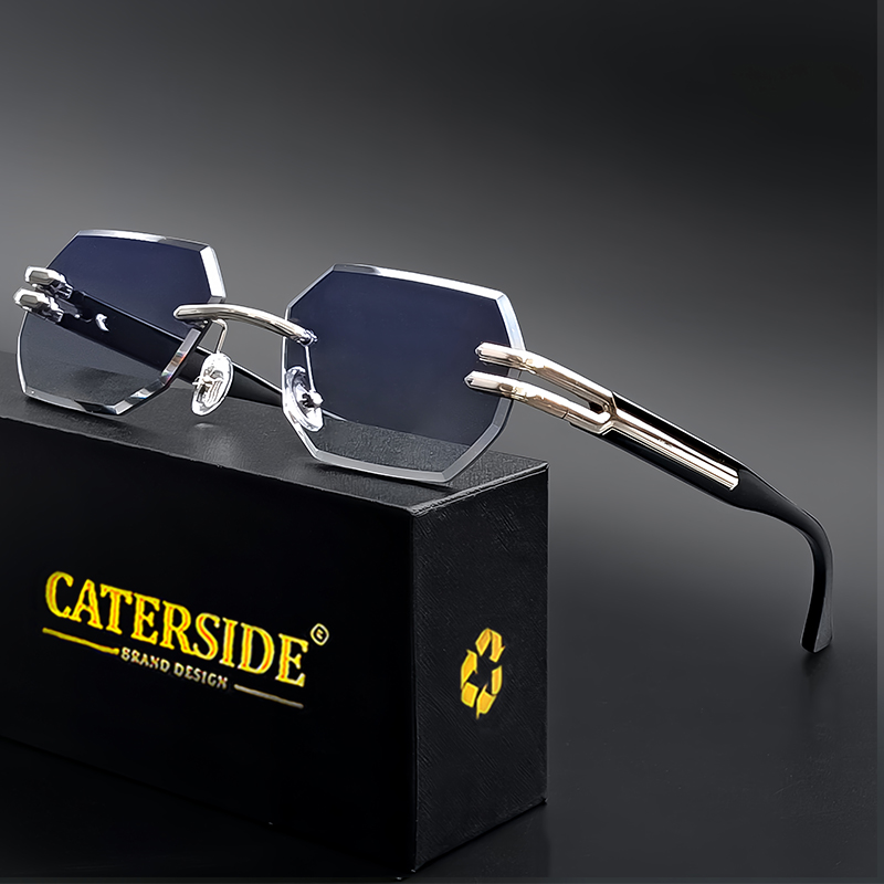 Gafas de sol retro sin montura CATERSIDE para hombre, montura metálica poligonal, gafas de sol de alta calidad para mujer, regalo para viajes al aire libre, estilo veraniego