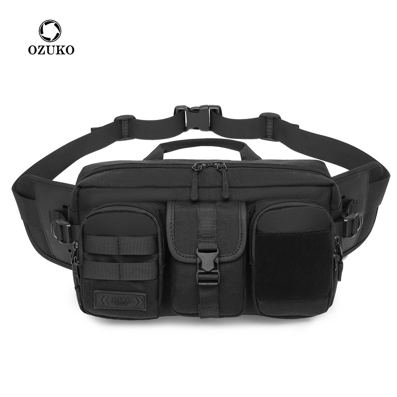 Ozuko cinto titular masculino à prova dwaterproof água sacos de ombro moda curta viagem saco do mensageiro carregamento usb crossbody saco adolescente