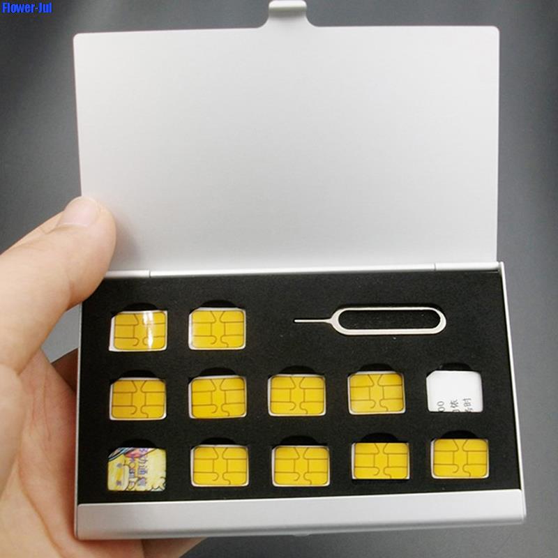12-Slots-NANO + 1-Slot-Card-Pin อลูมิเนียมแบบพกพา SIM Micro Pin ซิมการ์ด Nano Memory Card กล่องเก็บกรณีผู้ถือ Protector 1 PC