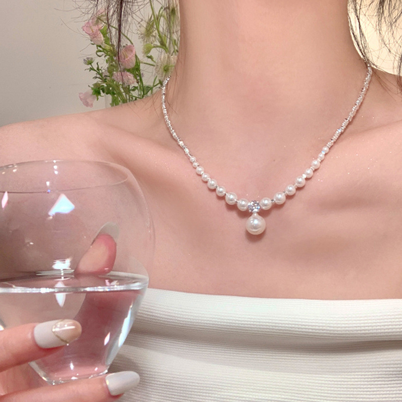 Colar de Pingente de Pérola para Mulheres e Meninas, Clavícula Cadeia, Simples, Sentido Avançado, Moda, Acessórios Jóias, Presentes, Festa