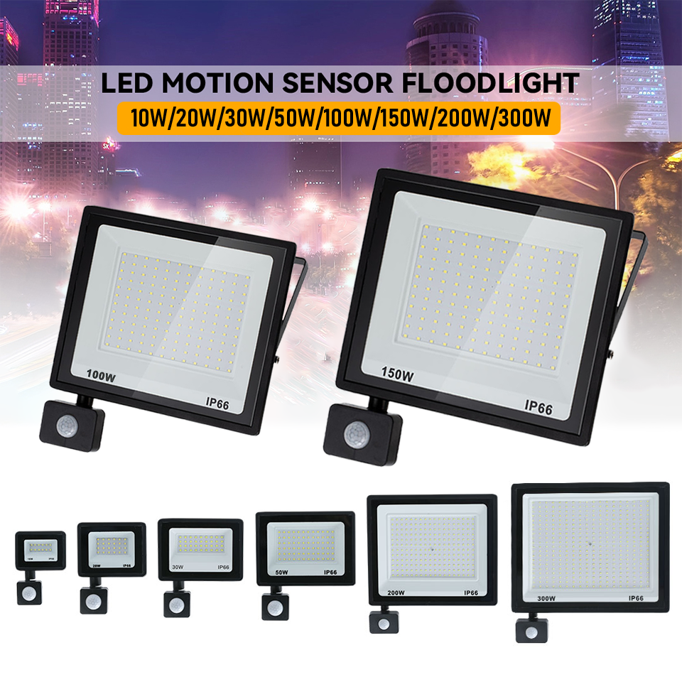 Luz LED de inundación con Sensor de movimiento, luz LED para exteriores de 220V, 100W, 200W, 300W, luces de jardín impermeables, luz LED para puerta de calle