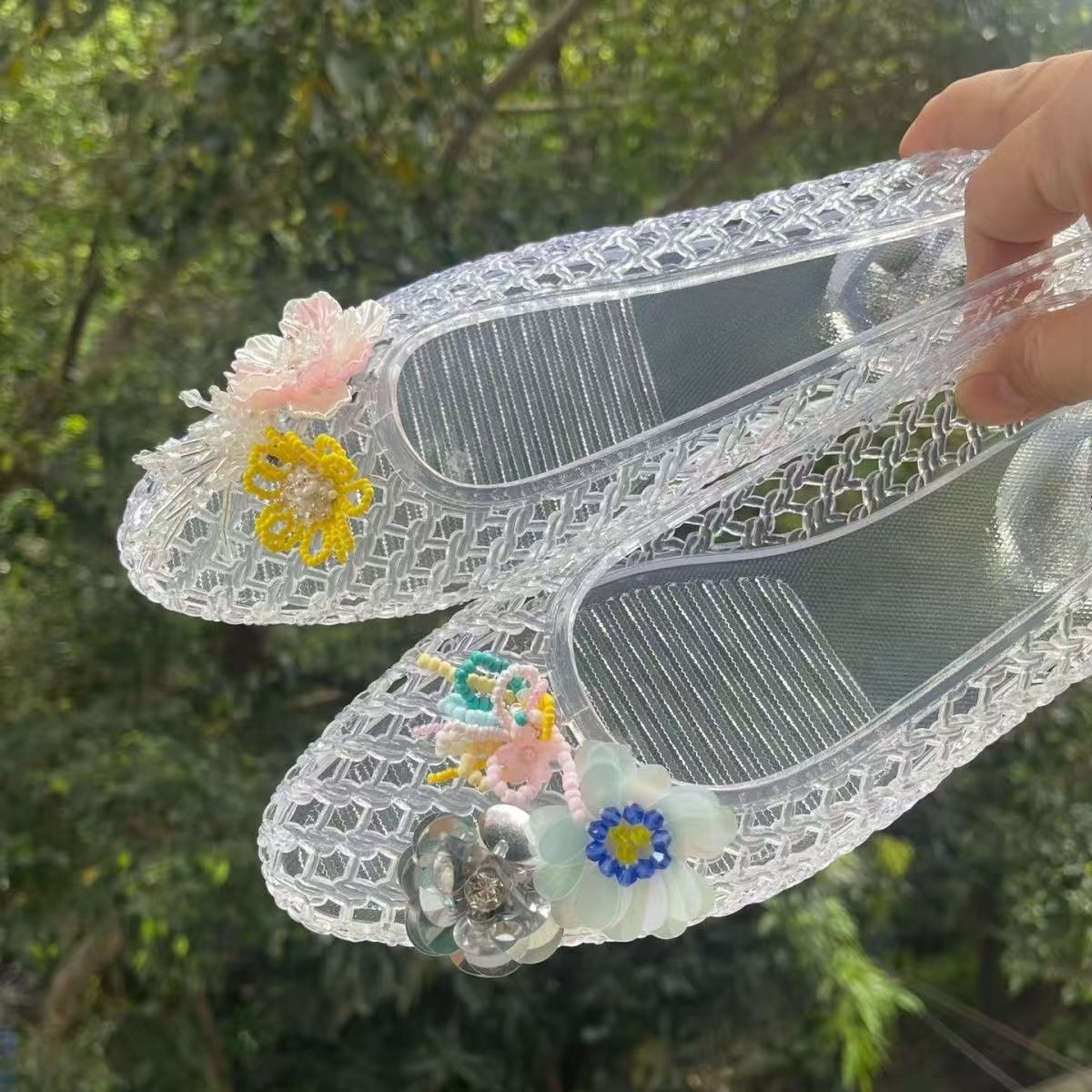 Moda sapatos de cristal decorações avançadas flor morta pérola arco lantejoulas sapato encantos conjunto dly sapatos destacáveis chiques sapatos de férias