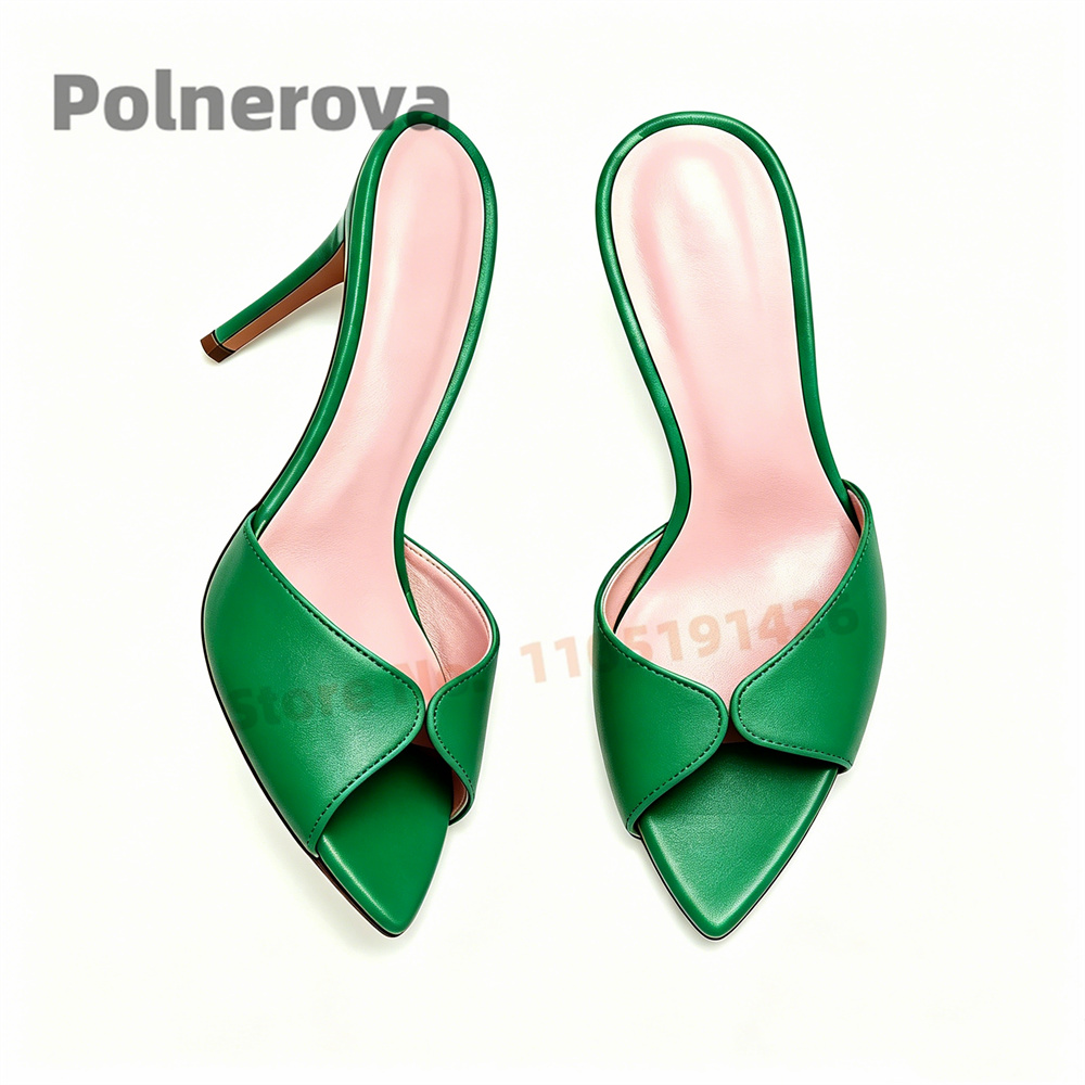 Women's Matte Leather High Heels Slippers Peep Toe 12Cm Stiletto Heel Elegant Outside Slip-On Modern Slippers Party Shoes
