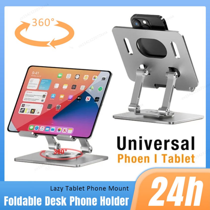 360 °   回転ユニバーサル電話タブレットホルダー折りたたみデスクトップ怠惰なスタンド iPhone 16 iPad サムスンギャラクシータブ Xiaomi パッドマウント