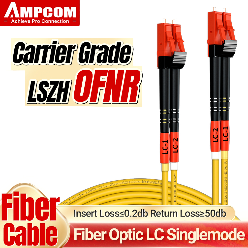 AMPCOM LC auf LC Single Mode Glasfaser-Patchkabel Duplex UPC OD 2,0 mm 9/125 μm, OS1/2 SMF 1/2/3/5/10/15 Meter LSZH OFNR