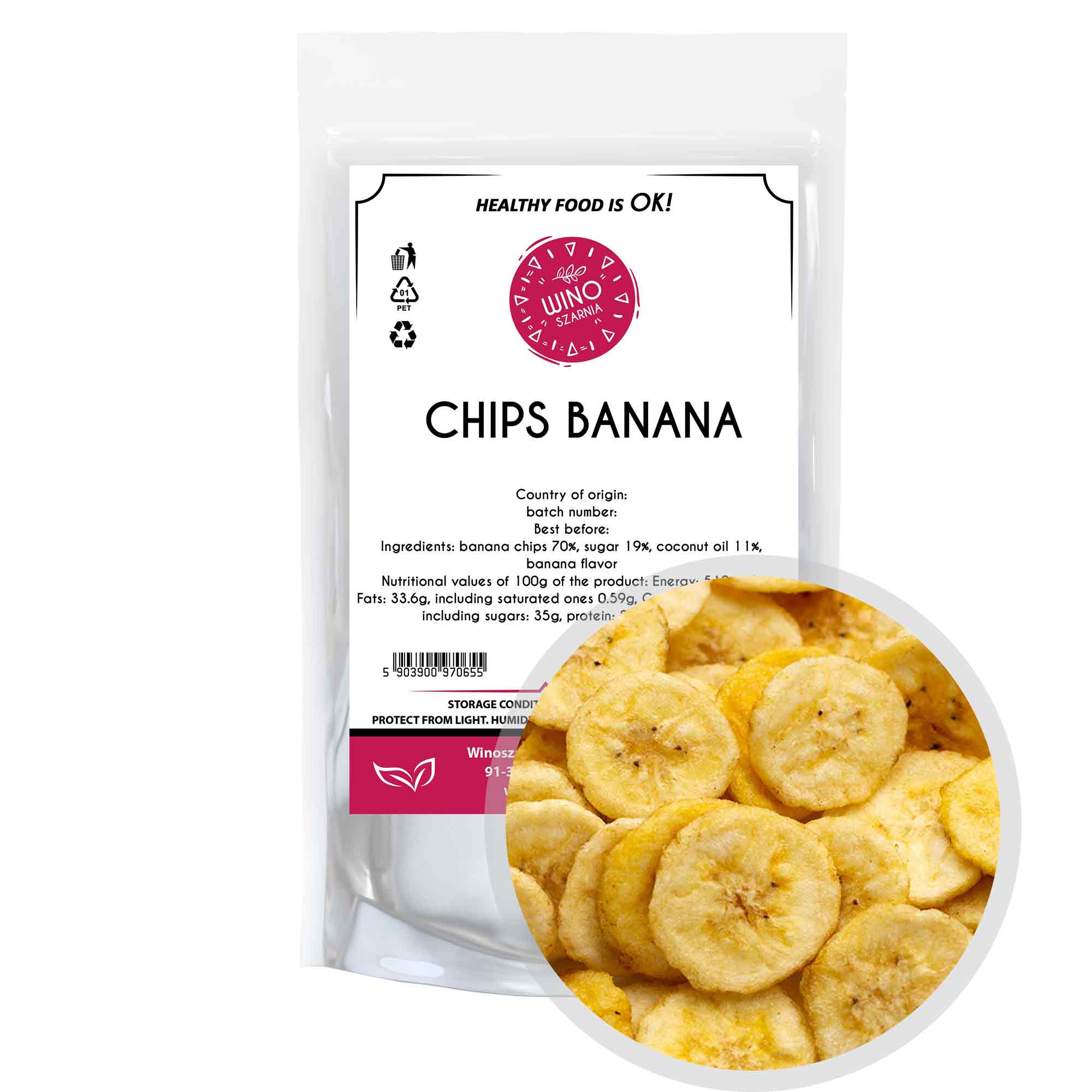 Chips de Plátano, Plátano Deshidratado - 500g