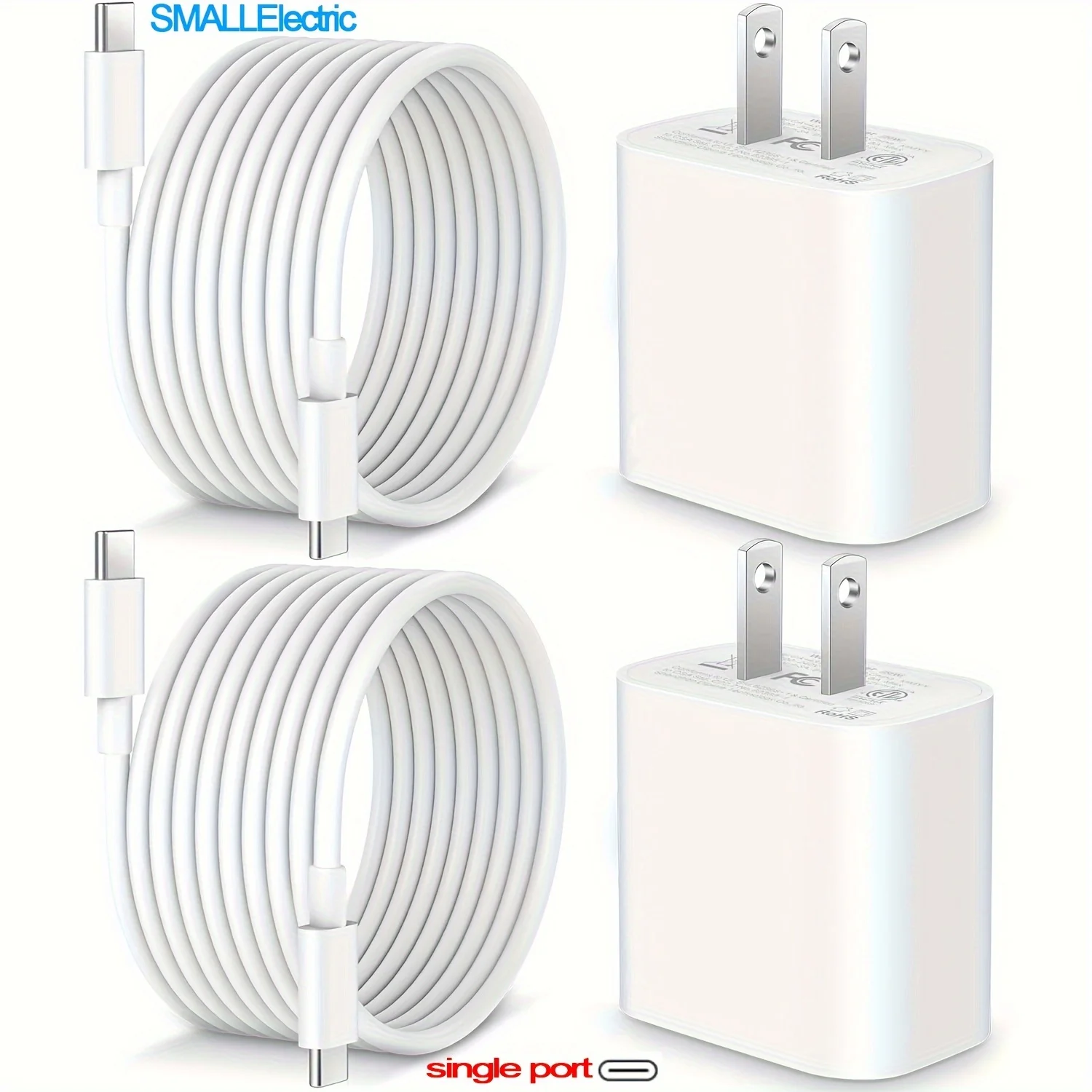 Blok szybkiego ładowania USB C o mocy 20 W do iPada, 2-pakowa ładowarka ścienna typu C z kablem 6FT C do C do iPhone'a 15/Plus/Pro/Max