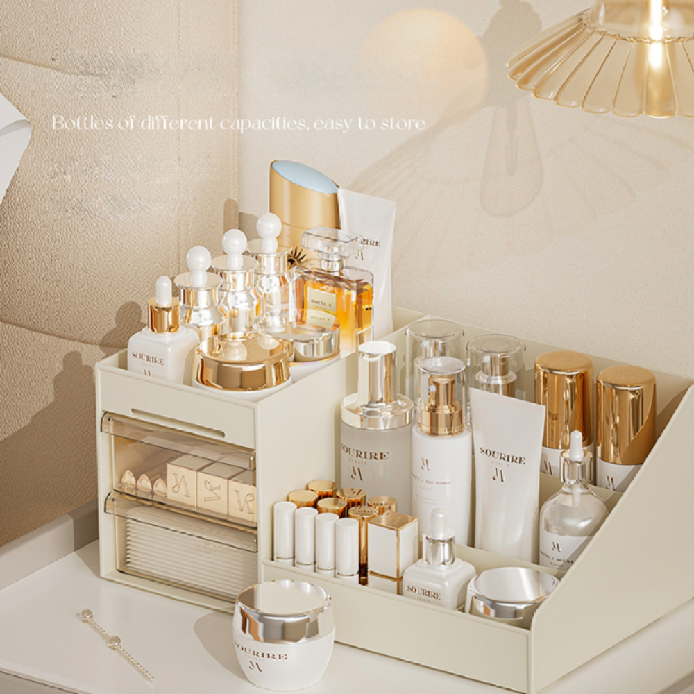 Caja de maquillaje estilo cajonera transparente, organizador de dormitorio, cosméticos de plástico, tocador para el cuidado de la piel, caja de almacenamiento de escritorio