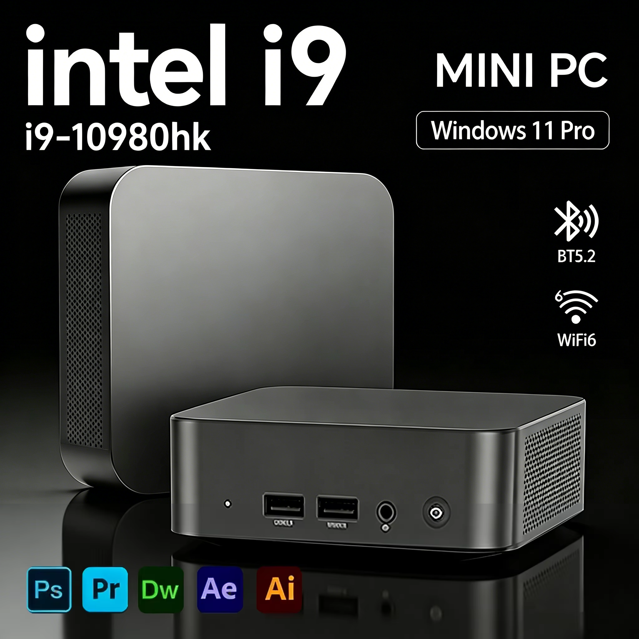 Mini PC con Windows 11, Intel Core i9 10980HK, 16GB/32GB de RAM, 1TB SSD, WIFI 6, BT5.2, 4K HD, Mini PC para juegos, oficina y estudio.