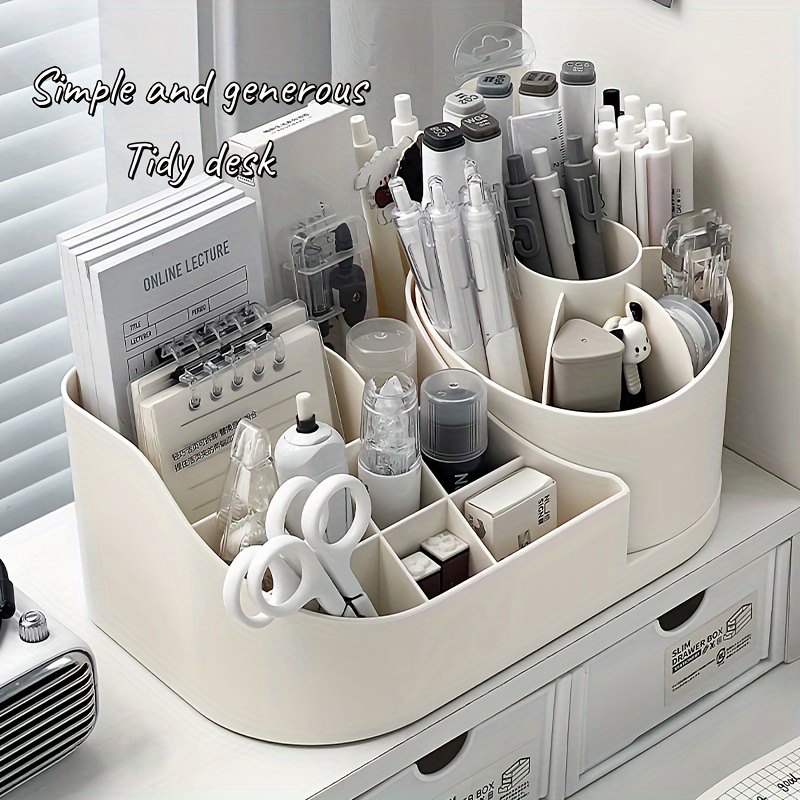 Organizer da scrivania multifunzionale 2 in 1 da 1 pezzo con portapenne girevole a 360 gradi, contenitore in plastica di grande capacità per ufficio
