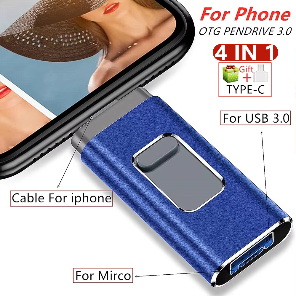 2 ТБ для iPhone Plus 11 12 ipad Pen Drive двойного назначения для мобильного OTG Micro USB Flash Drive 512 ГБ 128 ГБ 256 ГБ 1T PENDRIVE 3.0