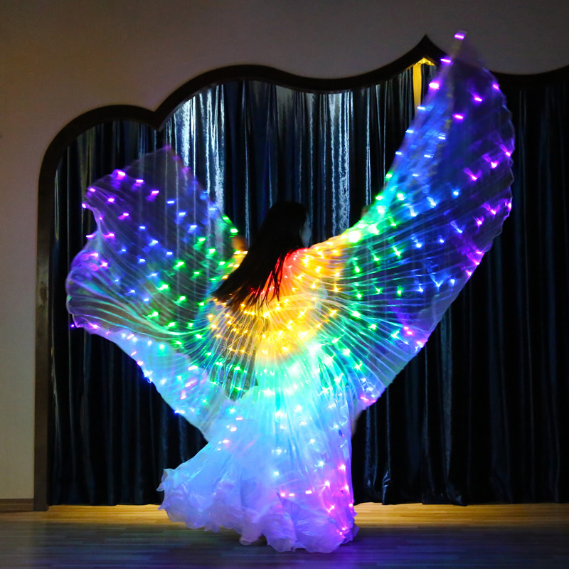 Led レインボー電子ライトダンスの羽ベリーダンス衣装パーティーショー Isis ダンスウェア蛍光灯 Isis 翼子供