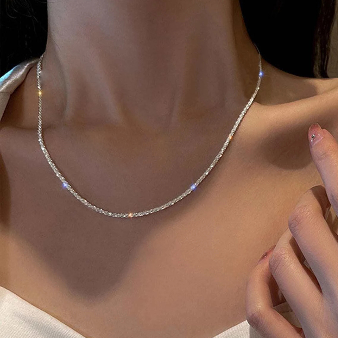 Trend sprankelende zilveren kleur choker ketting voor vrouwen elegante sleutelbeenketting ketting feest bruiloft kraag sieraden geschenken
