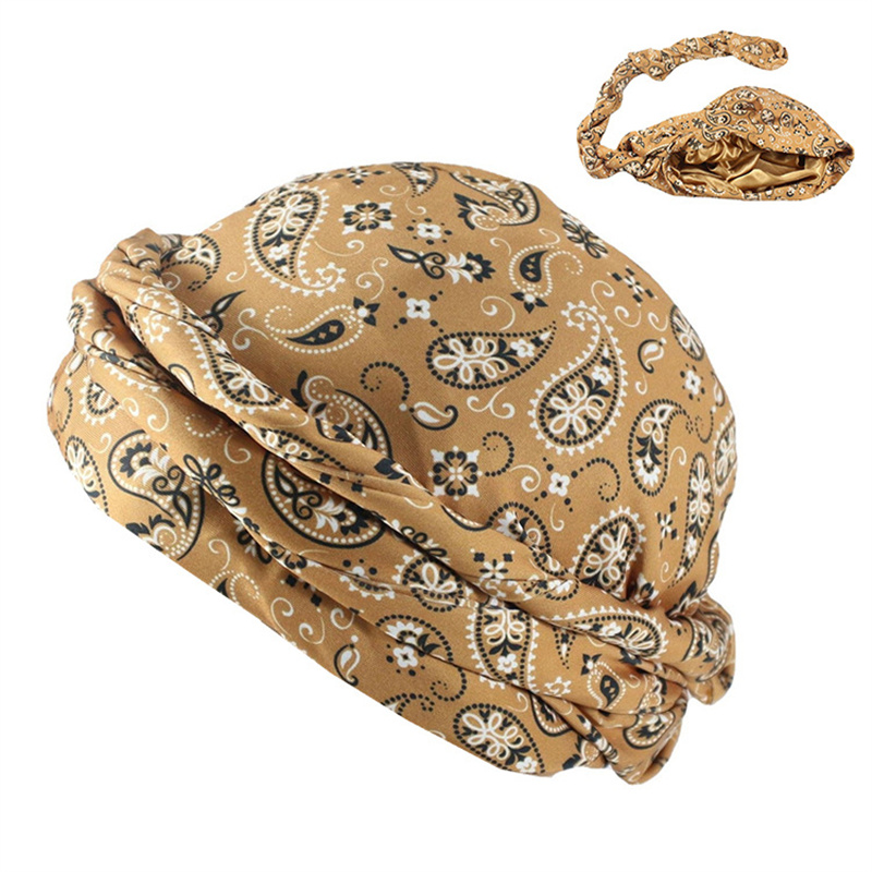Bohe estilo Paisley estampado turbante envoltura para la cabeza para hombres forro de satén Bandana elástica Durag diadema de Hip Hop para hombres pañuelo para la cabeza de motorista