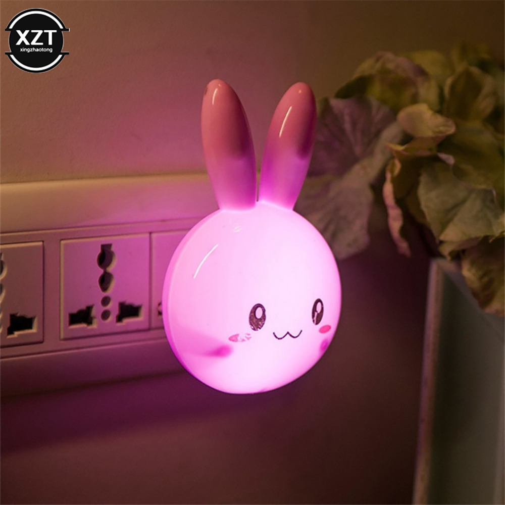 3สี LED การ์ตูนกระต่าย Night สวิทช์เปิด/ปิด AC 220V US ปลั๊กโคมไฟข้างเตียงตกแต่งเด็กเด็กของขวัญ