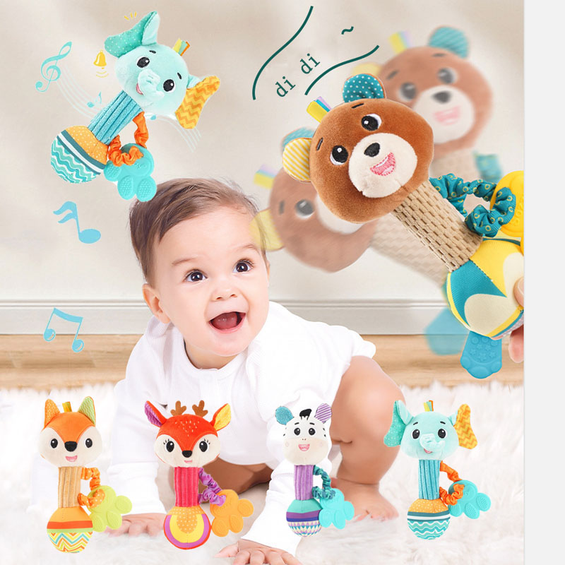 Chocalhos do bebê macio animal de pelúcia chocalho aperto de mão brinquedos do bebê shaker crinkle squeaky sensorial brinquedos calmantes presentes da criança