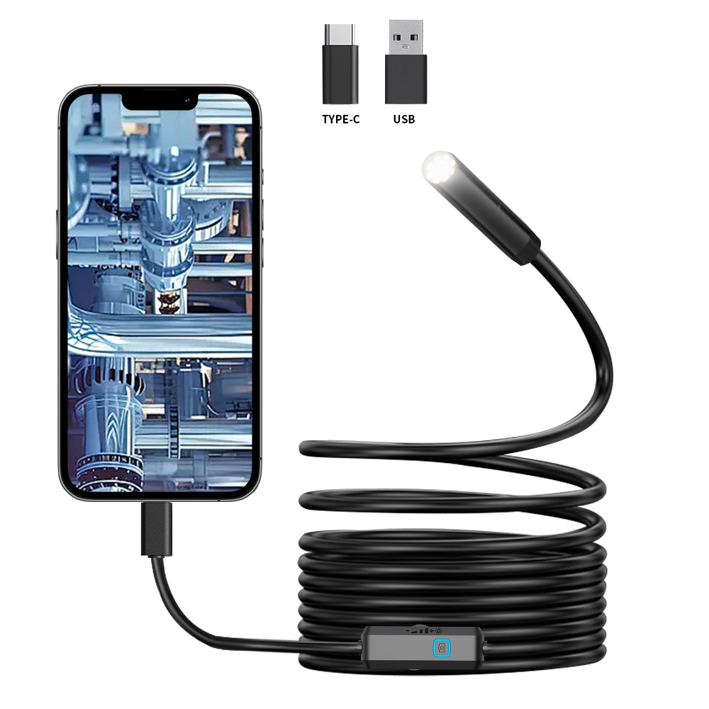 Telecamera Endoscopica Android TYPE-C 7MM, Impermeabile IP67, Boroscopio Mini con 6 LED Regolabili