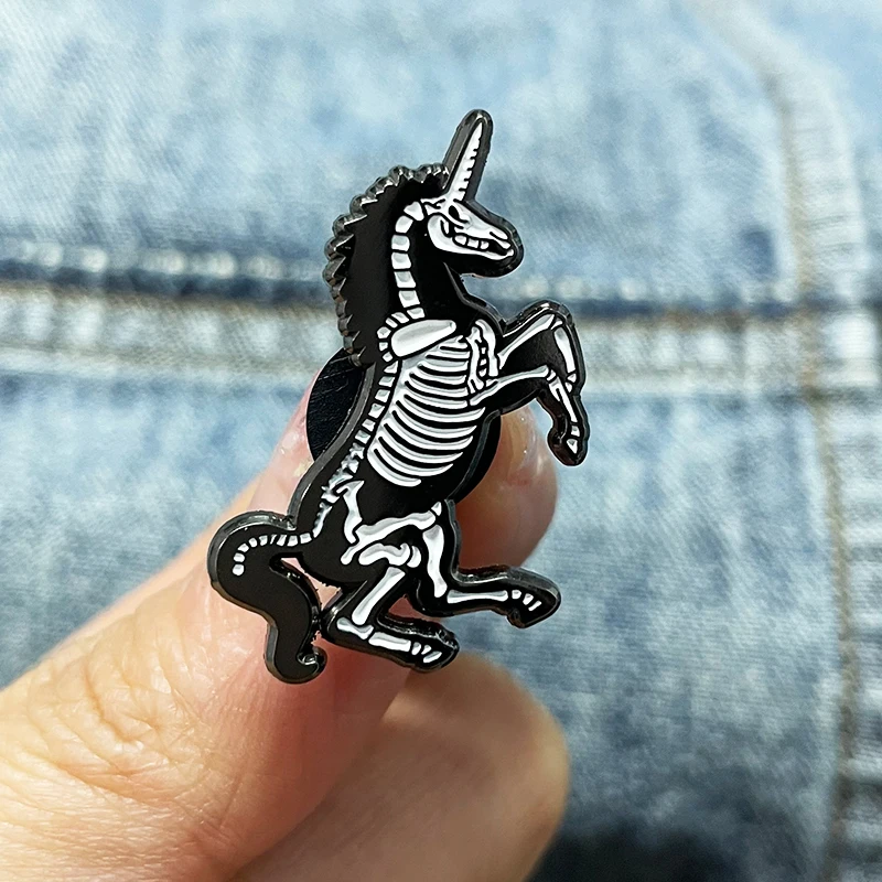 Dark Unicorn Skeleton Enamel Pin Badge Gothic Magic Animal Skull Brooch
