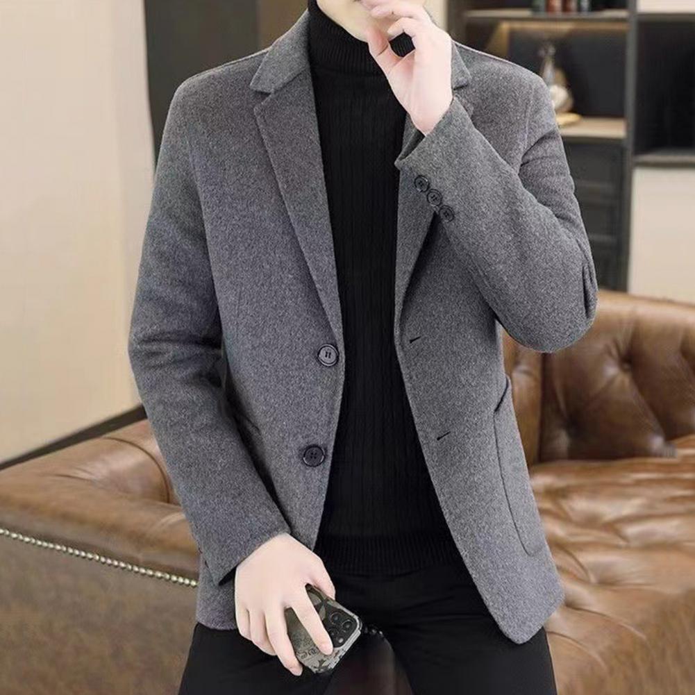 ผู้ชายเสื้อสูทขนสัตว์กระเป๋าแนวตั้ง 2 ปุ่มLapelชุดขนสัตว์Blazer Coatธุรกิจอย่างเป็นทางการผู้ชายBlazer Coatขนสัตว์สั้นเสื้อ