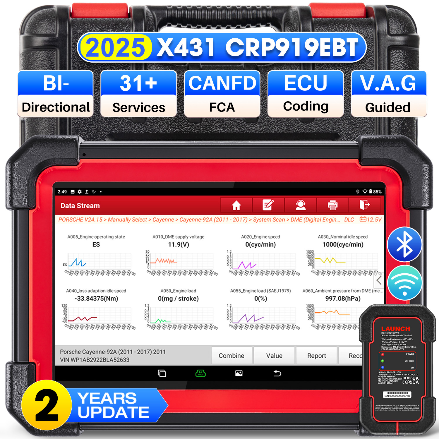 เปิดตัว X431 CRP919E CRP919E BT เครื่องมือวินิจฉัยรถยนต์ OBD OBD2 เครื่องสแกนเนอร์ Dbscar VII 7 Auto Scan 31 + รีเซ็ตสามารถ FD Doip ECU Coding