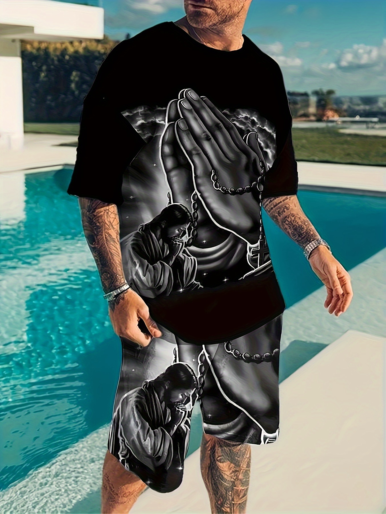 Zomer 2025, nieuwe casual herenset, straatmode en comfortabel T-shirt, 3D digitaal printpatroon, hardloopshort voor buitensporten