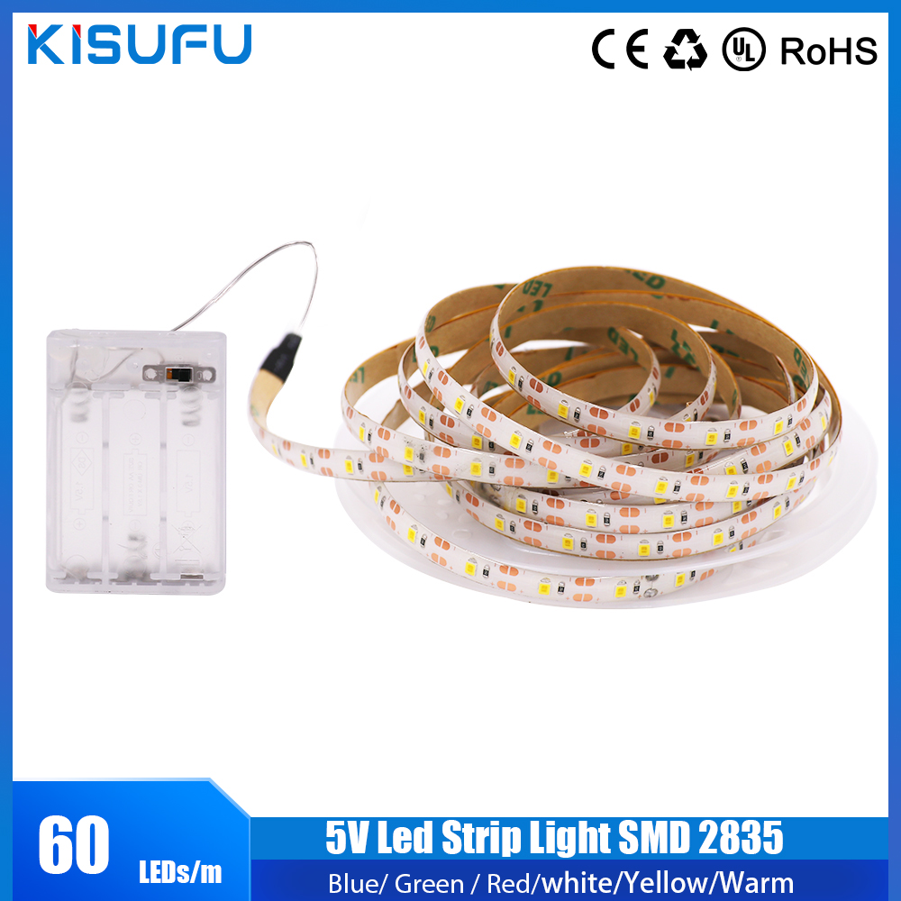 Tira de luces Led de 5V con batería 3AA SMD 2835 60LED 1M 2M 3M 4M 5M 50cm tira de luz LED Flexible cinta de diodo impermeable