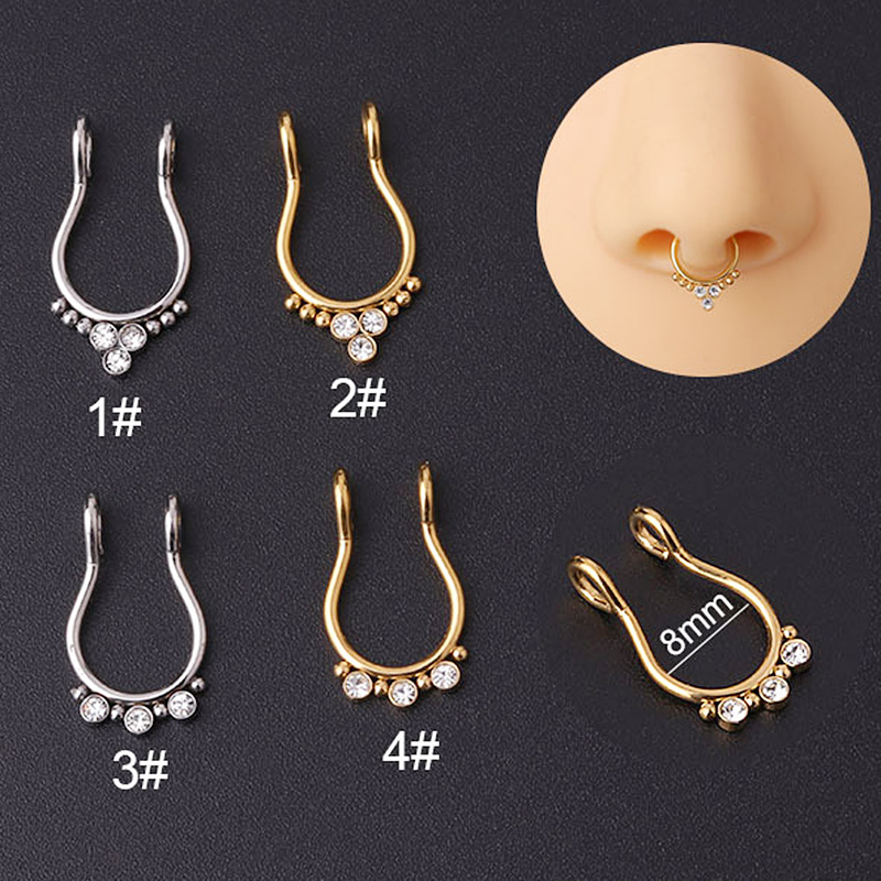 1pc acciaio chirurgico C clip sul naso falso piercing setto anelli cerchio CZ non forato falso anello al naso per le donne uomini gioielli per il corpo