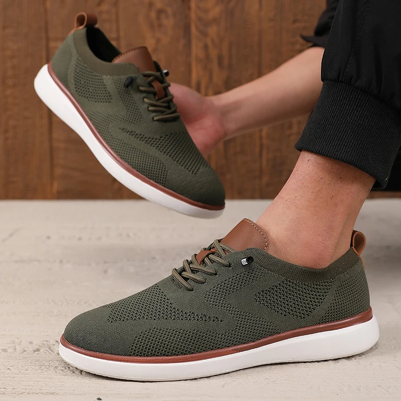 Zapatos deportivos de moda para hombre, zapatos planos de aspecto moderno transpirables de malla tejida, zapatos informales de calle versátiles