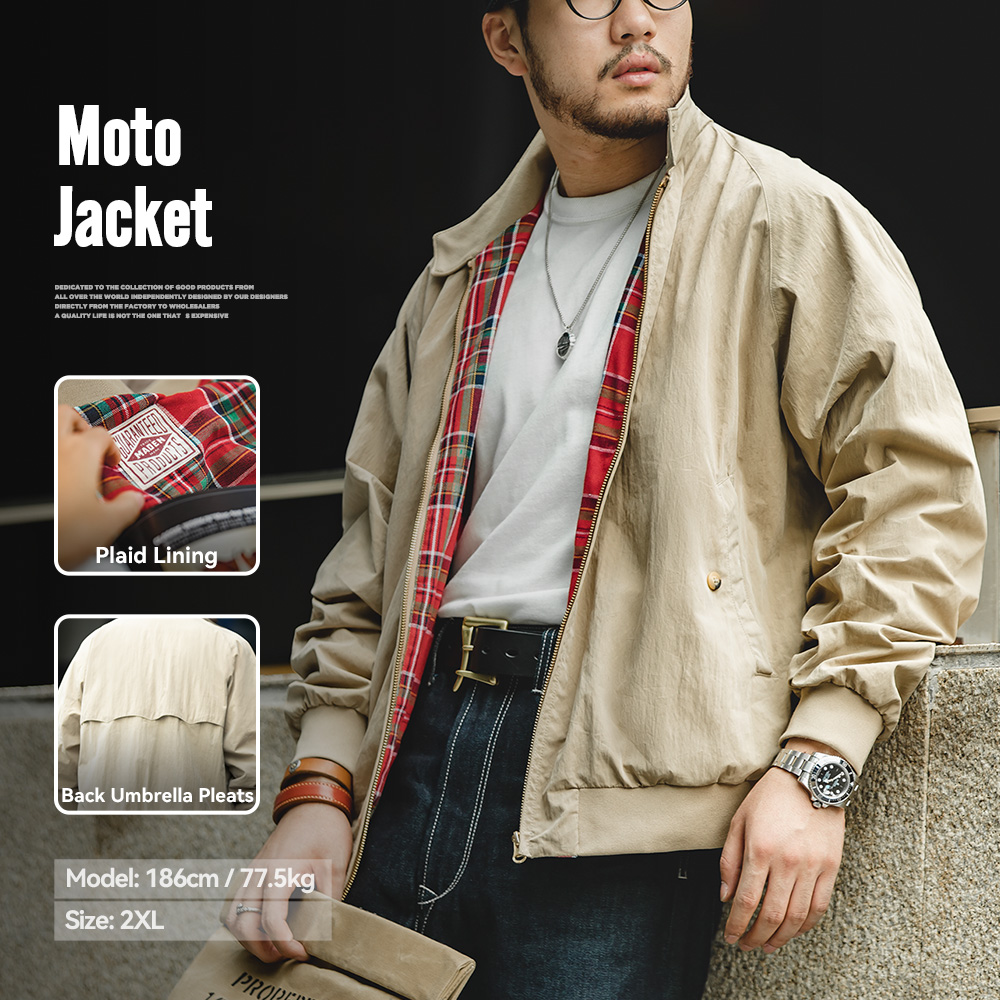 Maden Giacche kaki vintage da uomo Giacca da moto con colletto alla coreana da lavoro retrò Cappotto autunnale e invernale con cerniera casual per capispalla unisex