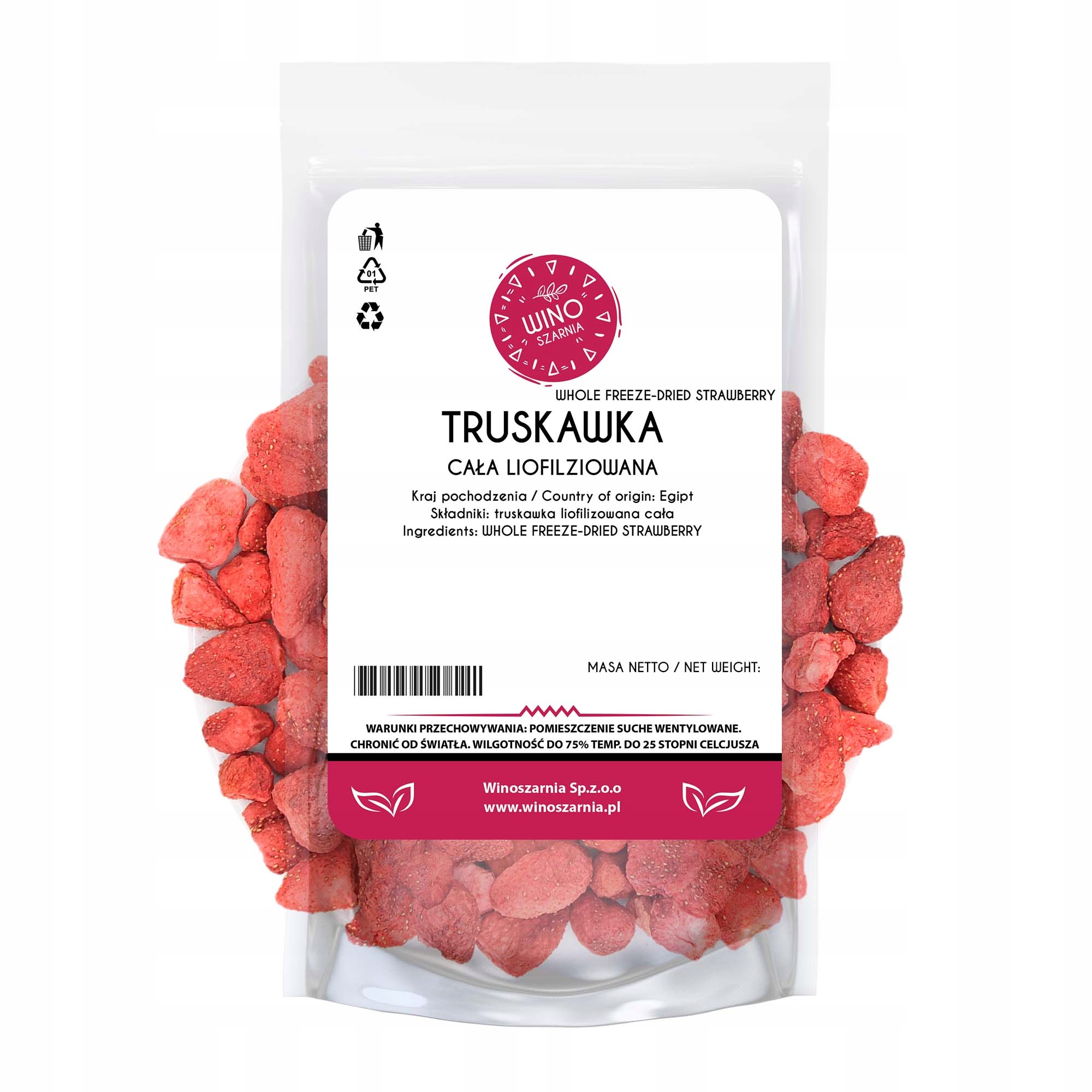 Truskawka Liofilizowane Cała Owoce Naturalne Bezglutenowe Do Kuchni 20g