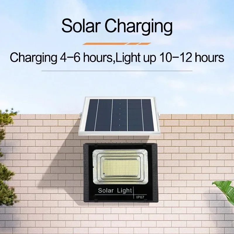 Luz de inundação solar de alta potência 30-500W Controle remoto RC ajustável e ângulo ajustável IP67 Holofote externo à prova d'água para villa