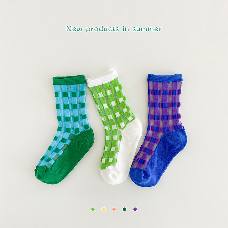 3 pares de calcetines para niños, calcetines de verano de malla fina hasta media pantorrilla, calcetines para niños y niñas con patrón geométrico