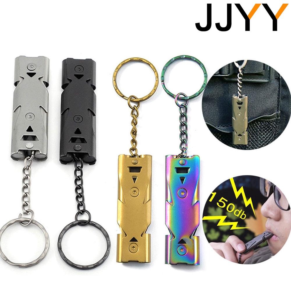 屋外 EDC サバイバルホイッスル高デシベル二重管ホイッスルステンレス鋼合金キーホルダーチアリーディング緊急マルチツール