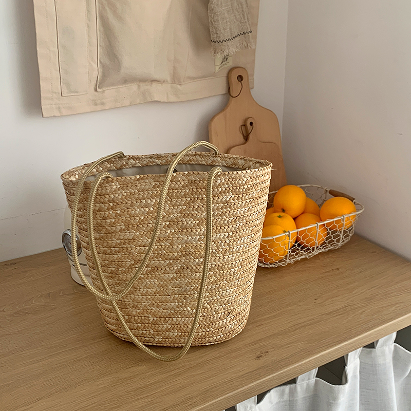 Retro Retro กระเป๋าสตรีขนาดใหญ่ฟางสีทึบ Holiday Beach Travel Tote กระเป๋าฟางธรรมชาติไหล่ Bascket Beach กระเป๋า