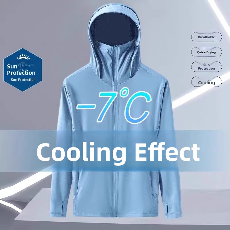 Ice Silk Men's Outdoor Breathable Sun Protection Clothing UV Protection Cool Feeling Long Sleeve Hoodie Polyester Fiber
