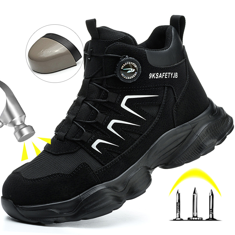 Veiligheidslaarzen met roterende knop Schoenen Heren Veiligheidswerkschoenen met stalen neus Lichtgewicht antislip werklaarzen Heren sneaker