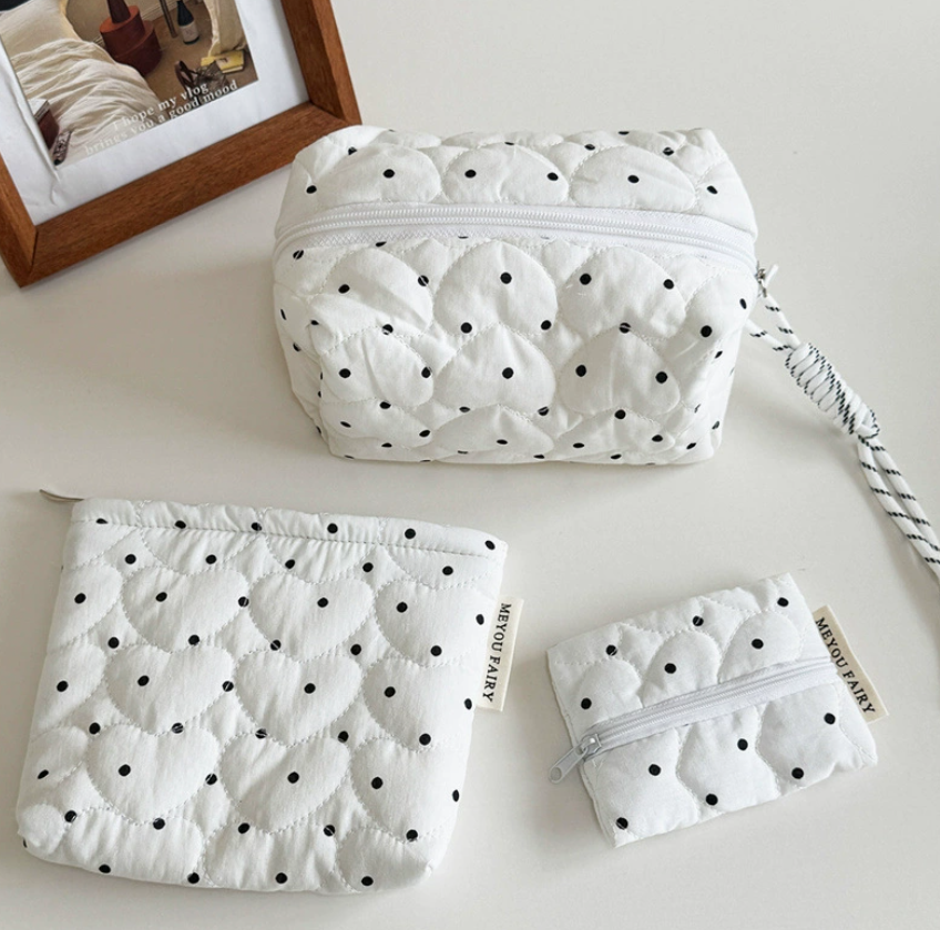Nouvelle trousse de toilette portable minimaliste matelassée à pois