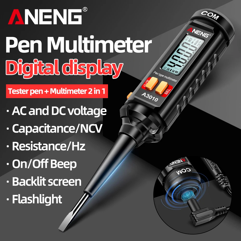 ANENG A3010 Lápiz Medidor Digital Inteligente con Sensor, Doble Uso, 4000 Conteo, 600V CA, Voltaje NCV, Retroiluminación, Prueba Eléctrica