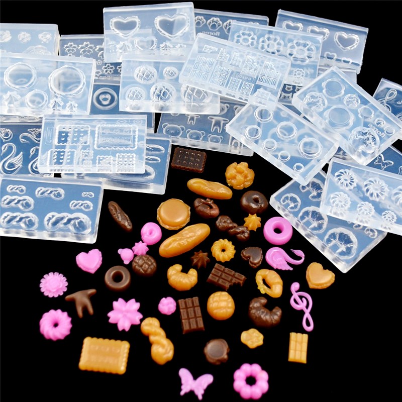 SNASAN Mini ขนมปังบิสกิตเค้กแม่พิมพ์ซิลิโคนสําหรับดินอาหารแม่พิมพ์ DIY อุปกรณ์ครัวของเล่น Dollhouse Miniature อุปกรณ์เสริม