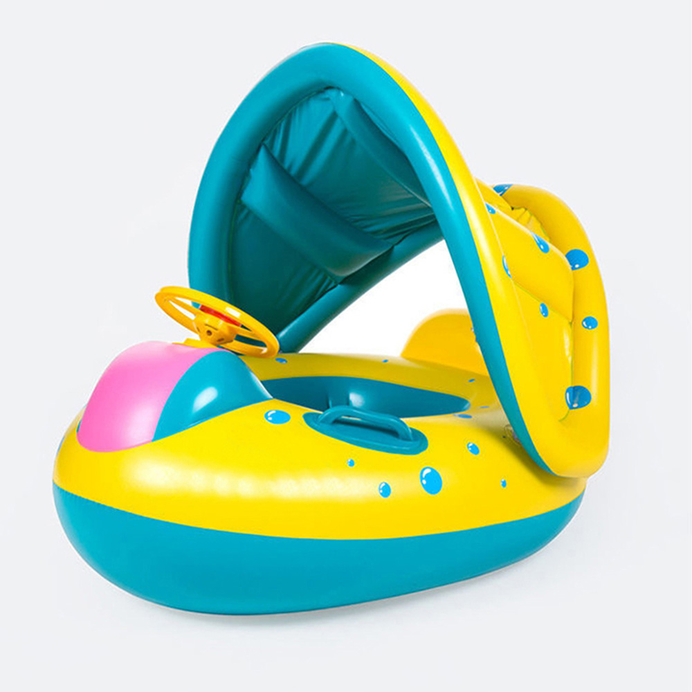 Anillo de asiento de sombrilla amarillo con volante, asiento flotante inflable para piscina, 1 ud.