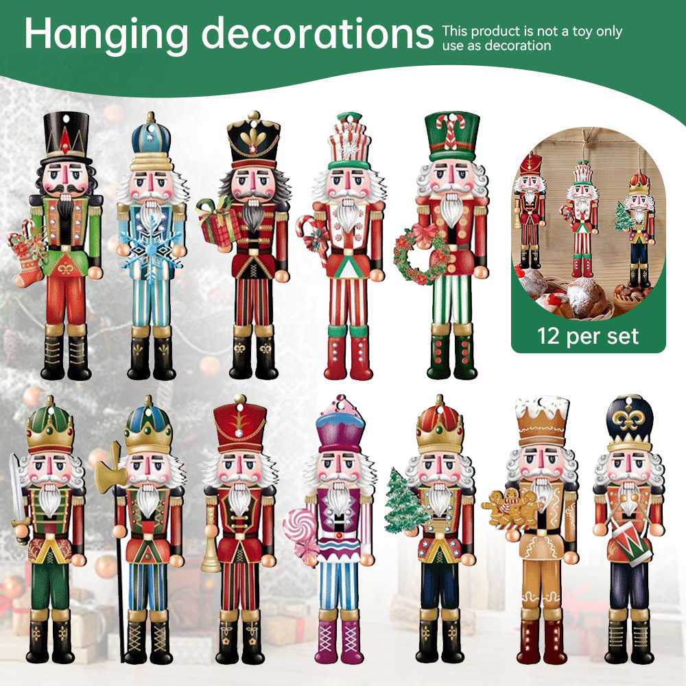12/24/36/Pcs Christmas Nutcracker Soldier Puppet Wooden Handicraft Christmas Tree Pendant Desktop Ornament New Year Home Decor